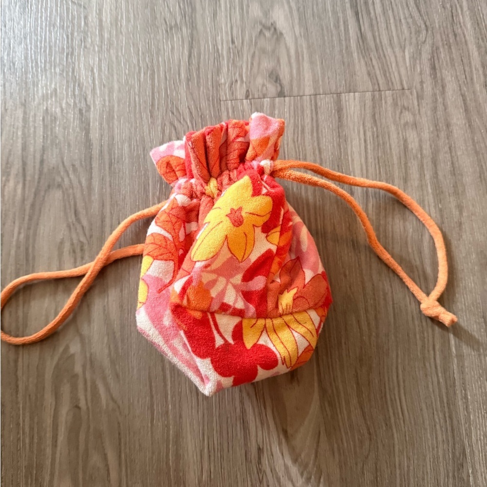 Floral Drawstring Pouch Bag - Orange - Picture 2 of 4